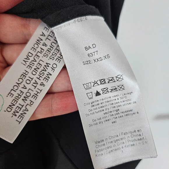 GANNI Smoked Satin Ruffle Collar Wavy Dress Black XXS/XS - Picture 9 of 11